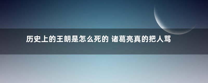 历史上的王朗是怎么死的 诸葛亮真的把人骂死了吗